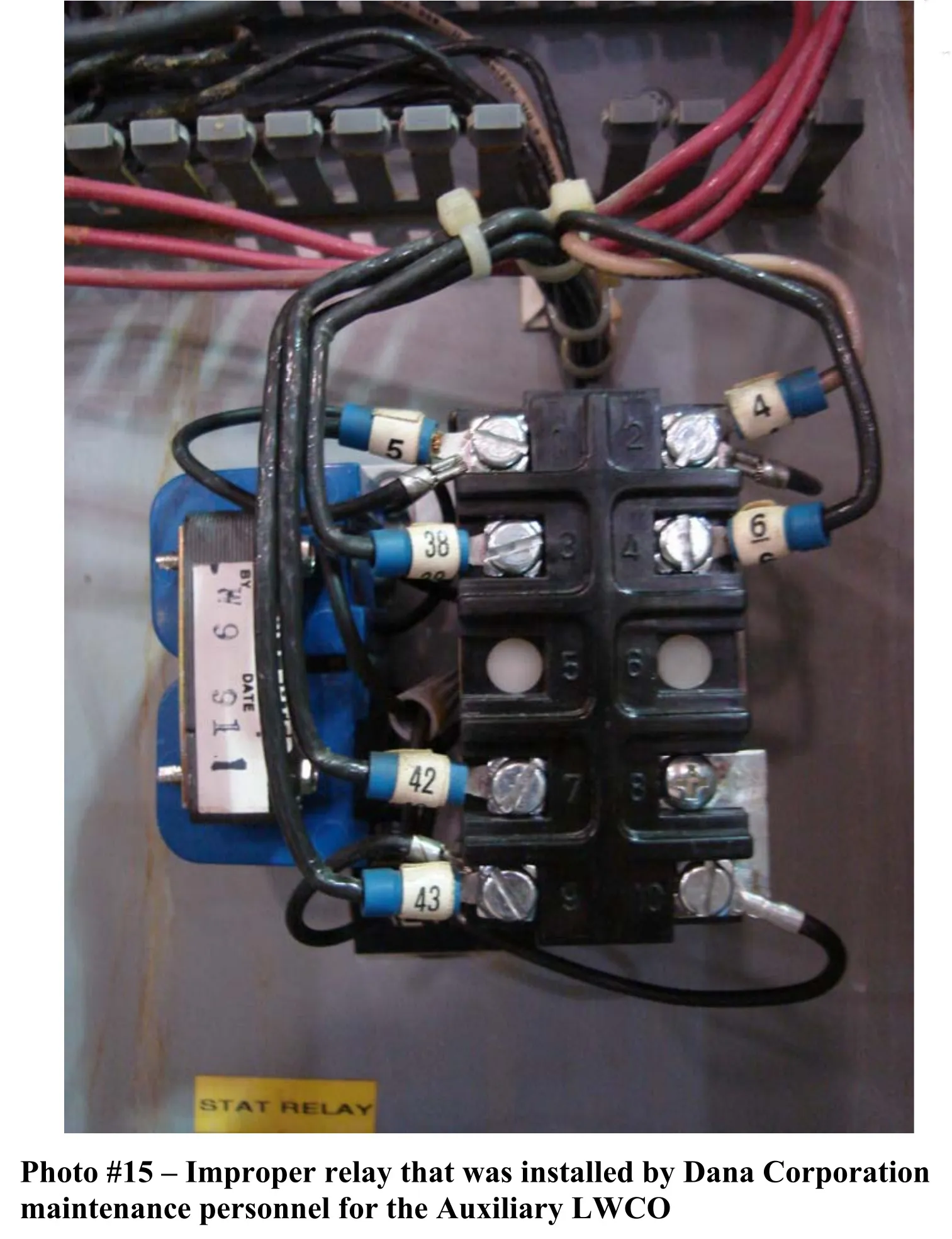 photo 15 - improper relay for the auxiliary lwco installed by the Dana Corporation.